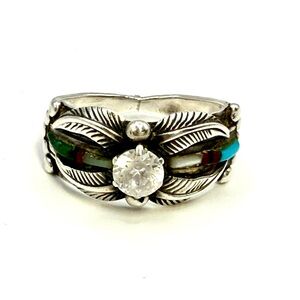 Navajo Sterling Silver Chief Dodge Inlay Ring Size 9.5